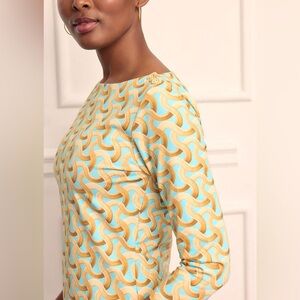 J.McLaughlin Wavesong Striped 3/4 Sleeve Button Shoulder Laurel Canyon Top Small